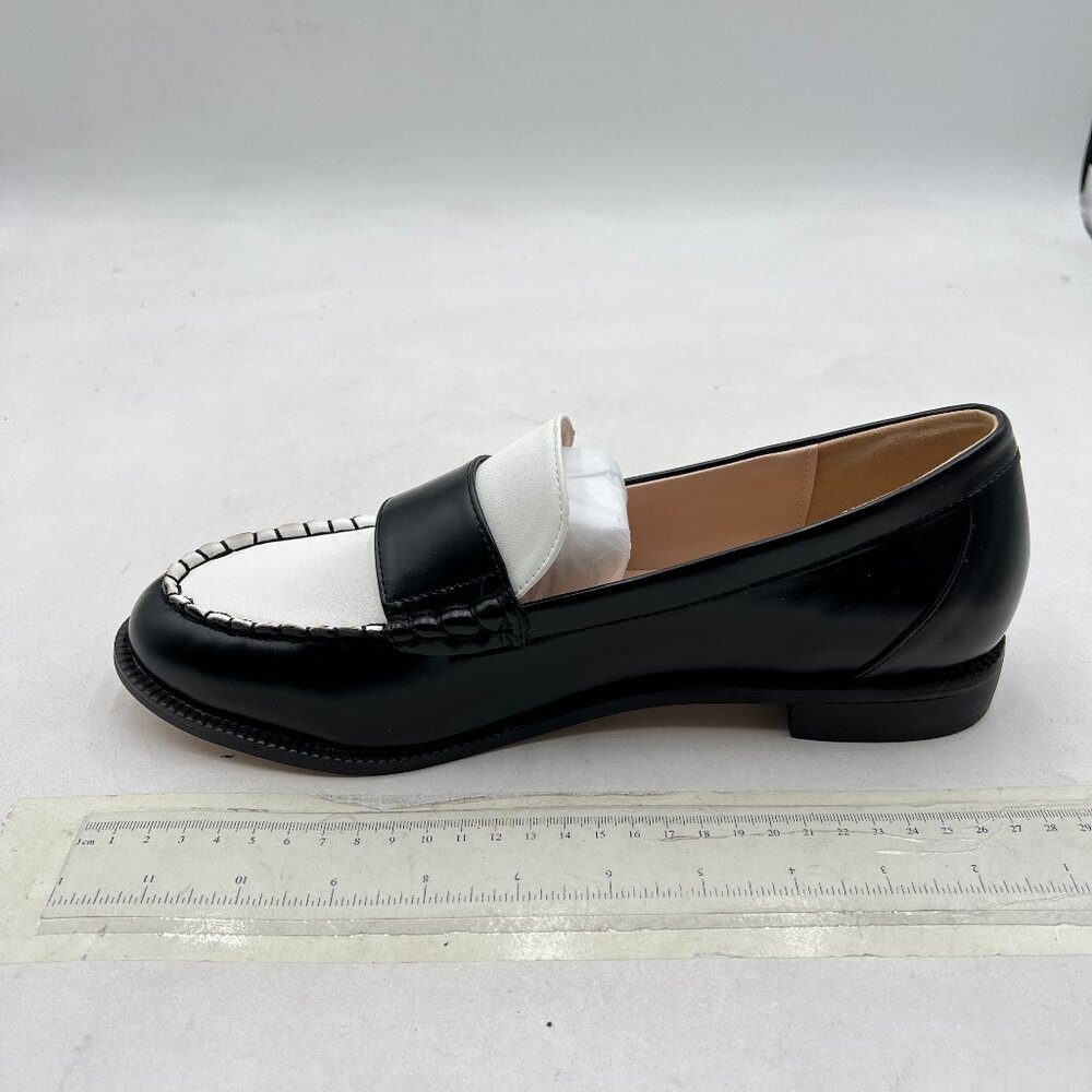 FOWT Black White Women Round Toe Penny Loafers Slip on Pumps School Shoes